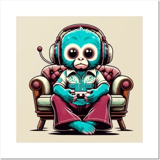 Monkey Master Gamer - Turquoise Tech Trendsetter Posters and Art